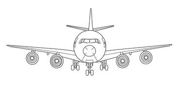Outline Drawing for Kids Simplified Front View Large Passenger Jet Coloring Page Cockpit Engines vector