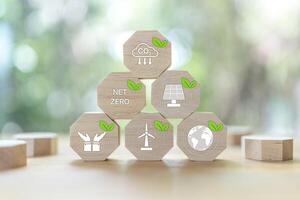 Net zero and carbon neutral concept.Net zero greenhouse gas emissions target. photo