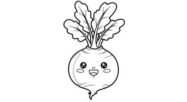 Grinning Cartoon Turnip Root Vegetable Simple Coloring Page for Kids vector