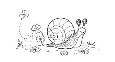 Charming Cartoon Snail on a Detailed Clover Patch Outline for Kids Educational Coloring Fun vector