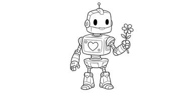 Cute cartoon style love robot character outline drawing great for kids to color for valentines day fun and craft vector