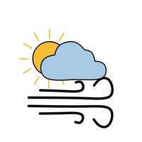 Flat icon showing a cloud with wind lines and sun, symbolizing windy weather conditions. Great for forecast, seasonal change, and outdoor illustrations vector