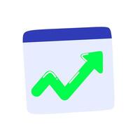 Chart with green arrow trending upward, representing growth, success, performance, business analytics, or financial increase vector