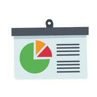 Business report icon with pie chart and text lines representing data analysis, presentation, and statistics. Flat style for financial or business use vector
