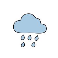 Flat icon of a blue rain cloud with falling raindrops, representing rainy weather. Suitable for forecast, climate change, and weather-related designs vector
