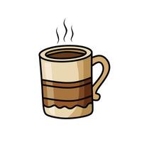 Stylized cartoon of a striped tall coffee mug with steam. Great for cafe graphics, menu icons, or warm drink illustrations with modern touch vector