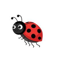Smiling red ladybug with black dots and six legs. Cute cartoon insect, ideal for nature-themed projects, educational graphics, or kid-friendly designs vector