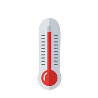 Flat design thermometer icon with red indicator, used for measuring body temperature in medical and health diagnostics vector