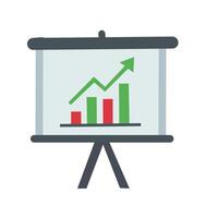 icon of a business presentation board with bar chart and arrow, representing growth, planning, and performance analysis vector