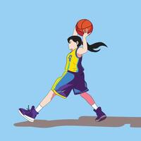A girl is hitting a basketball over her head. vector