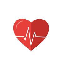 Flat heart icon with heartbeat line, symbolizing cardiology, health monitoring, love, and medical heart diagnostics vector