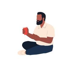 Flat of African man sitting cross-legged while reading a book. Calm and relaxed pose, ideal for education, lifestyle, or self-development concepts vector