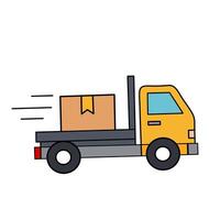 Flat icon of a delivery truck with a package. Great for shipping, logistics, ecommerce, courier service, and fast delivery visuals vector