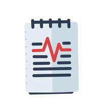 Flat icon of a medical report or notepad with heartbeat line, representing cardiology or health monitoring vector