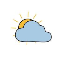 Flat icon of a sun partially covered by a cloud, indicating partly cloudy weather. Ideal for weather apps, forecast graphics, and environmental themes vector