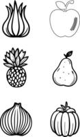 Assortment of fruits and vegetables in a hand-drawn style vector