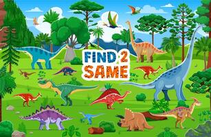 Find two same dinosaur characters game worksheet vector