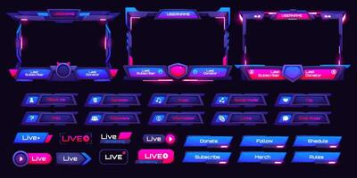 Overlay neon game interface, screen panel frames vector