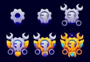 Engineer game rank badges, level medals with gears vector