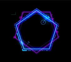 Neon frame, game UI interface or HUD tech screen vector