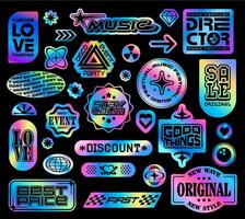 Hologram iridescent y2k groovy patch stickers vector