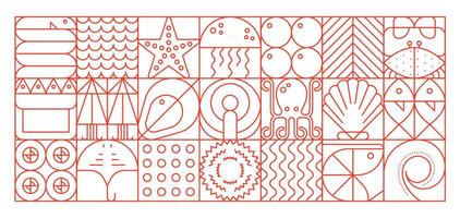 Seafood geometric red linear abstract grid pattern vector