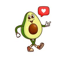 Avocado groovy character with heart message cloud vector