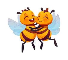 Flying and hugging honey bees happy characters vector