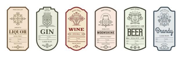 Alcohol drink bottle labels with line patterns vector