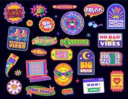 Y2k hippie groovy stickers, retro patch labels vector