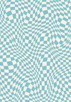 Trippy psychedelic blue checkered groovy pattern vector