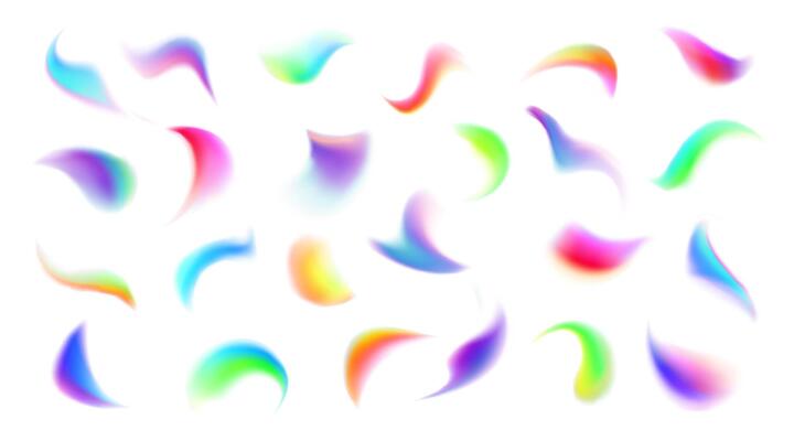 Gradient fluid brush shapes, rainbow smears set