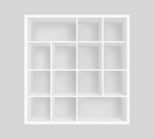 Empty white bookshelf realistic 3d mockup vector