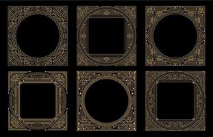 Art deco frames in gold lines on black background vector