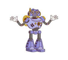 Cartoon groovy robot character mechanical body vector