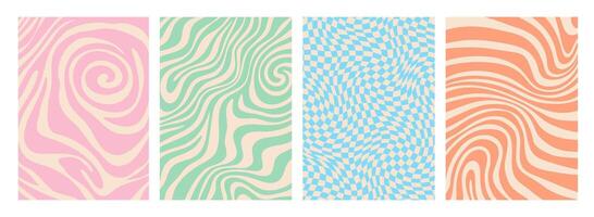 Psychedelic groovy hippie patterns with wavy lines vector