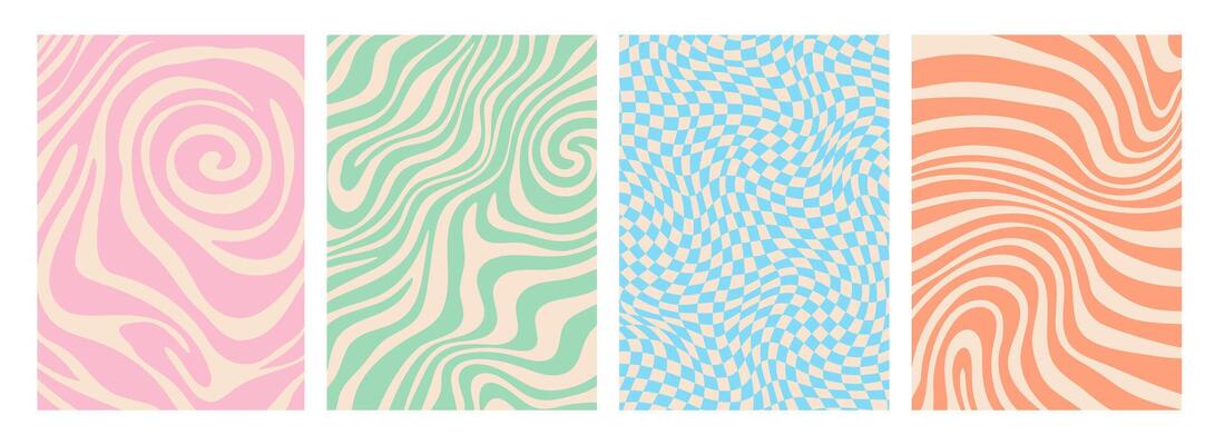 Psychedelic groovy hippie patterns with wavy lines