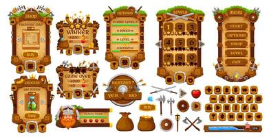 Vikings game interface asset, GUI buttons, panels vector