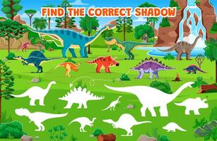 Find the correct shadow game quiz with dinosaurs vector