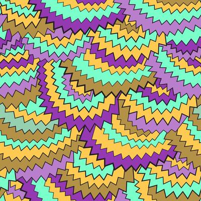 Colorful Seamless Pattern Zigzag wavy Line. Orange, green and violet colors. Black zig zag lines.