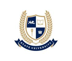 University icon featuring shield, laurel branches vector
