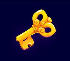Cartoon ancient golden key icon, game asset vector