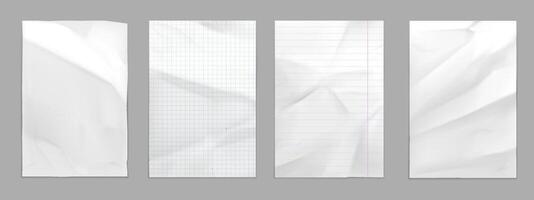 Crumbled wrinkle fold paper sheets with creases vector