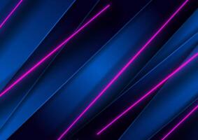 Abstract deep blue background with violet neon glowing lines vector