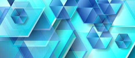 Light blue geometric background with glossy hexagons vector