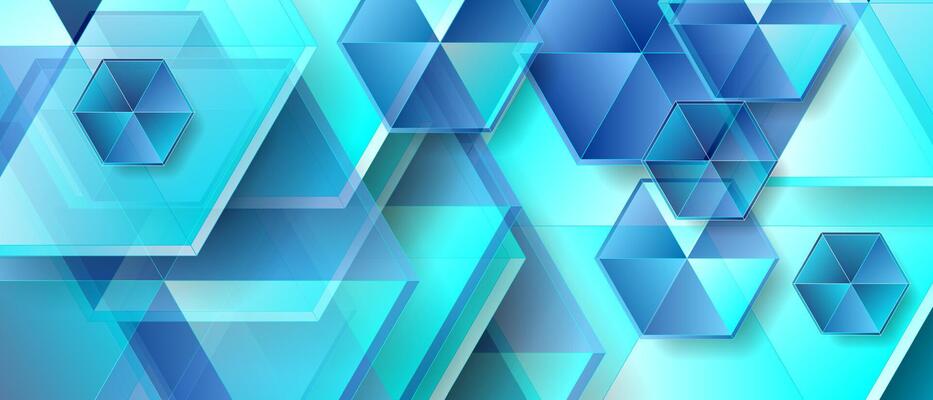 Light blue geometric background with glossy hexagons