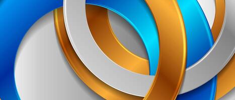 Blue, grey and bronze round elements abstract geometric background vector