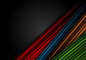 Abstract black background with colorful neon glowing lines vector