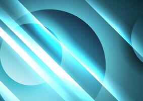Blue glowing abstract geometric background with glossy circles and stripes vector