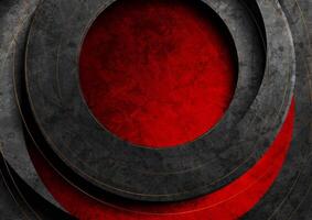 Black and red grunge circles abstract background with golden lines vector